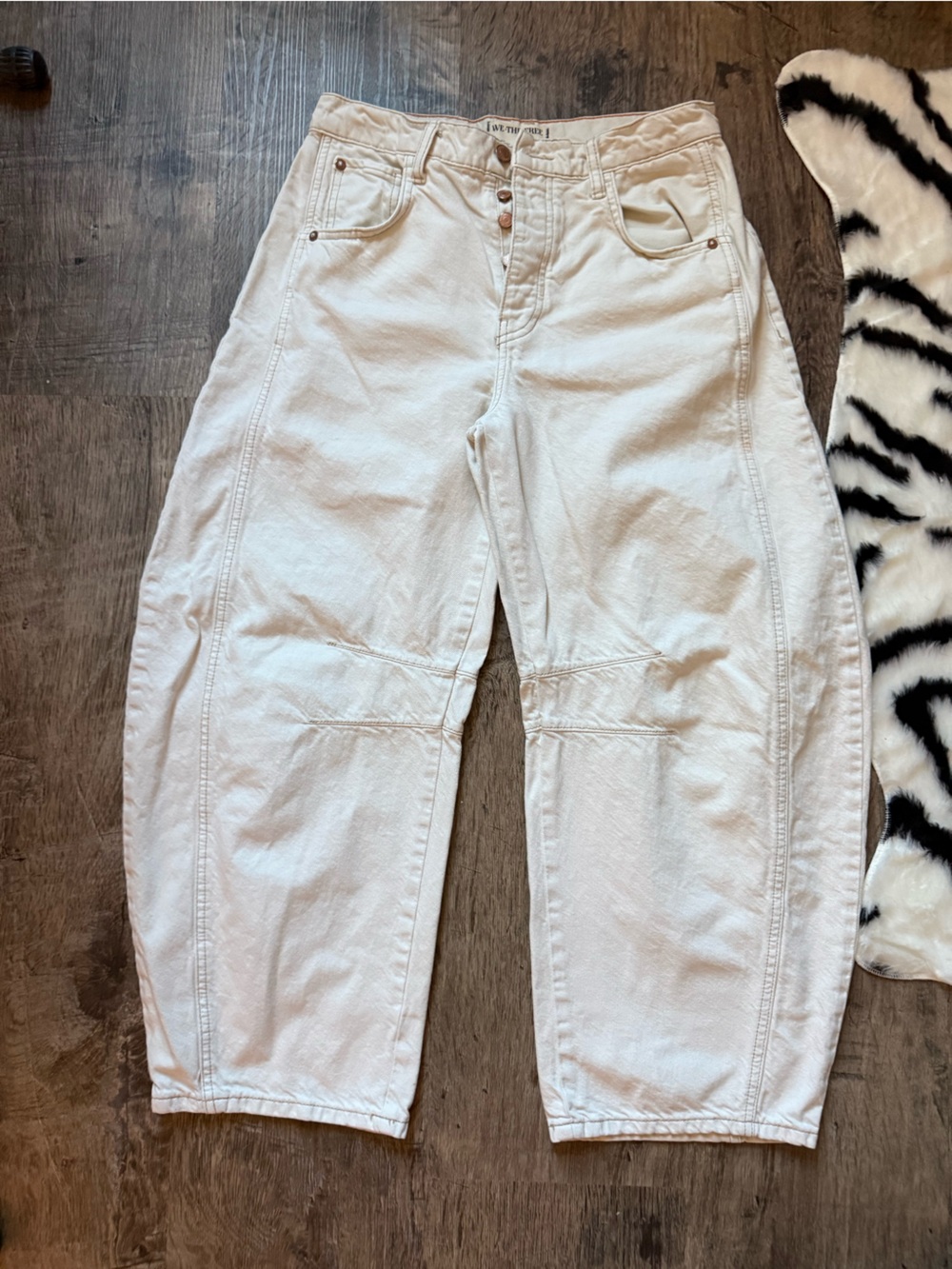Free People Cream Cropped Carpenter Jeans